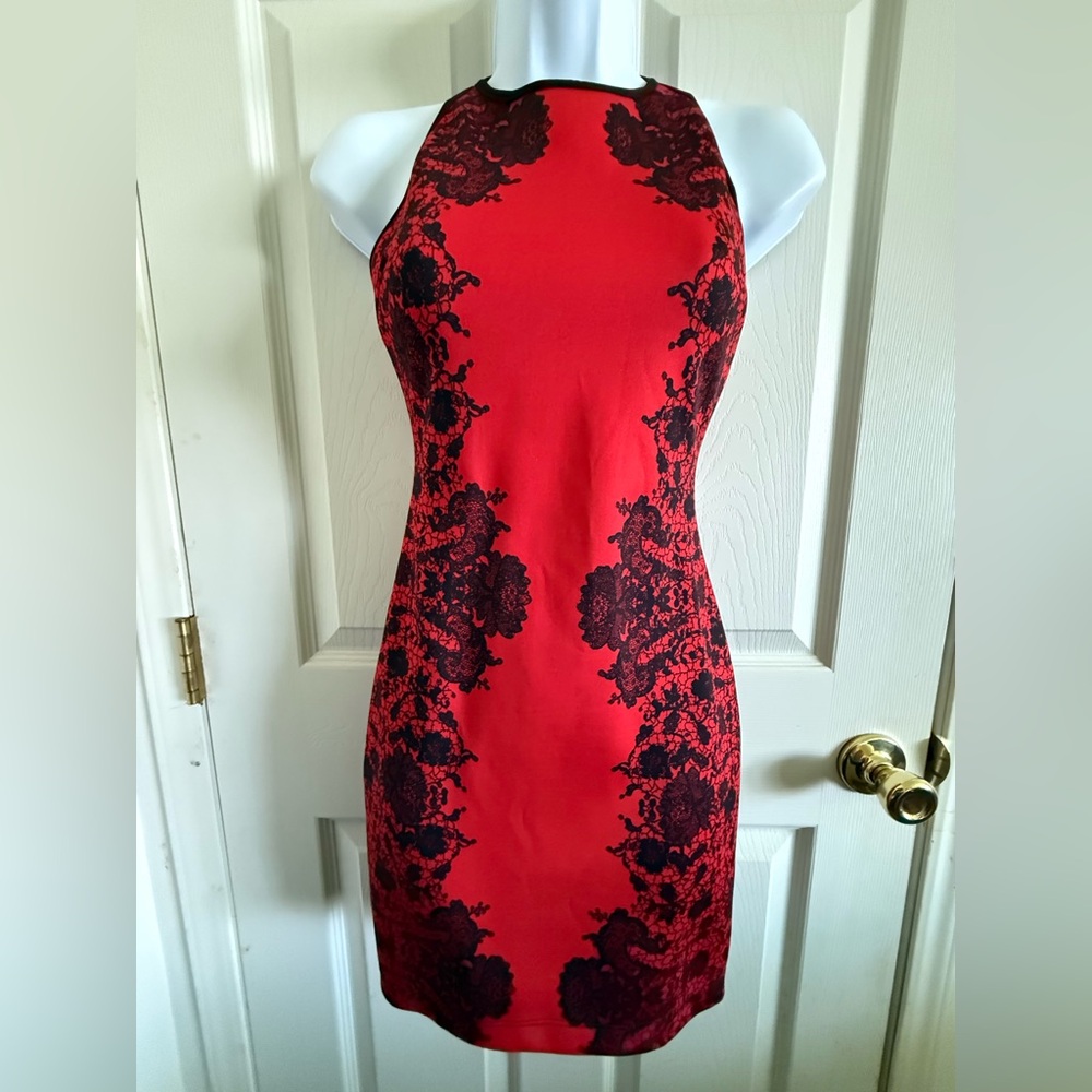 B Darlin Red and Black Halter Bodycon Mini Dress